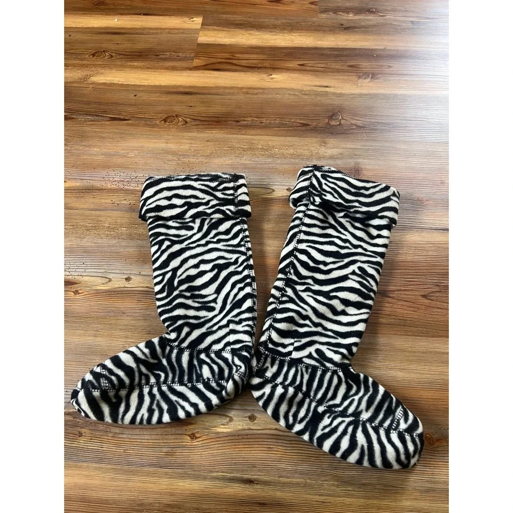Hunter Zebra Print Fleece Welly Boot Liners Black White Womens Size M 5-7